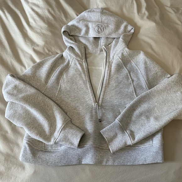 Heathered Core Ultra Light Grey Scuba Oversized Half-Zip Hoodie - Picture 2 of 6